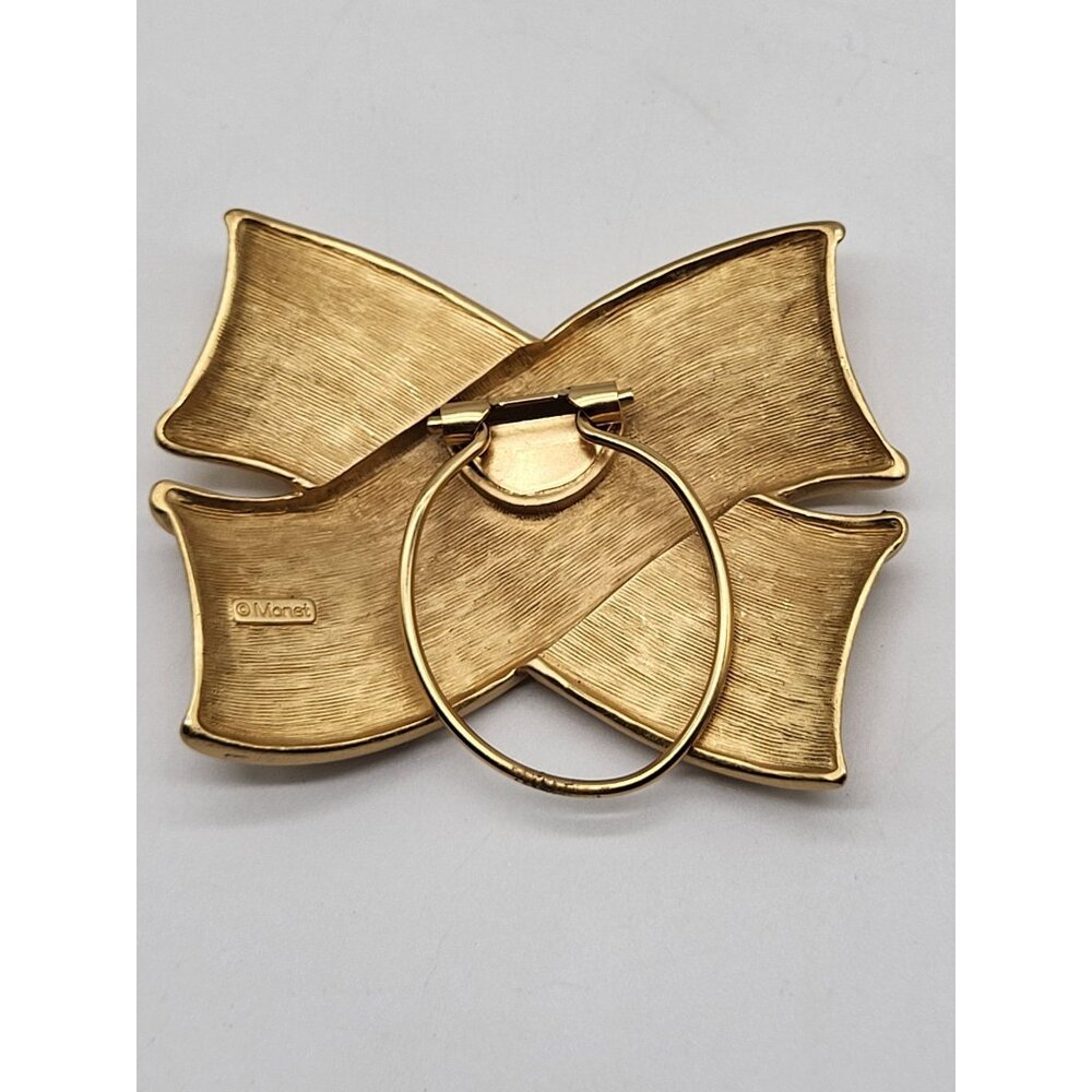 Monet Large X Statement Brushed Gold Tone Scarf Clip Vintage Classic - Picture 2 of 7